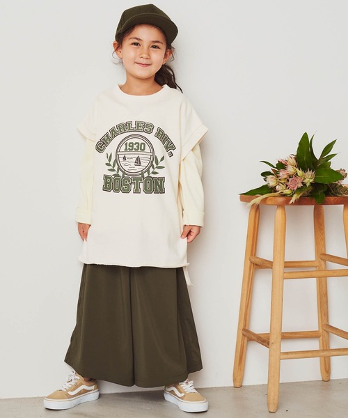 ＆yam（アンドヤム）の「USA裏毛オーバーサイズサイドスリットカレッジロングベスト（ベスト・キッズ・ホワイト/ブラック/ブルー/ベージュ・130-140cm/150-160cm/140-150cm/120-130cm/110-120cm）」の2枚目の写真