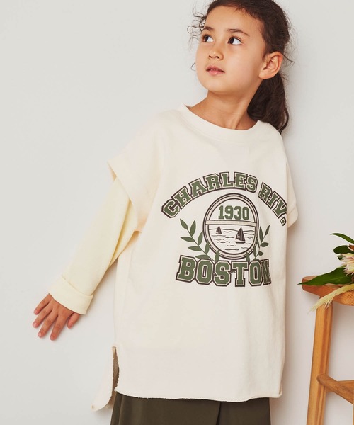 ＆yam（アンドヤム）の「USA裏毛オーバーサイズサイドスリットカレッジロングベスト（ベスト・キッズ・ホワイト/ブラック/ブルー/ベージュ・130-140cm/150-160cm/140-150cm/120-130cm/110-120cm）」の5枚目の写真