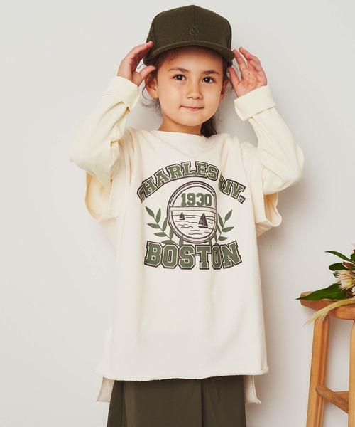 ＆yam（アンドヤム）の「USA裏毛オーバーサイズサイドスリットカレッジロングベスト（ベスト・キッズ・ホワイト/ブラック/ブルー/ベージュ・130-140cm/150-160cm/140-150cm/120-130cm/110-120cm）」の6枚目の写真