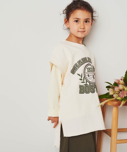 ＆yam（アンドヤム）の「USA裏毛オーバーサイズサイドスリットカレッジロングベスト（ベスト・キッズ・ホワイト/ブラック/ブルー/ベージュ・130-140cm/150-160cm/140-150cm/120-130cm/110-120cm）」の7枚目の写真