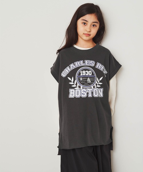 ＆yam（アンドヤム）の「USA裏毛オーバーサイズサイドスリットカレッジロングベスト（ベスト・キッズ・ホワイト/ブラック/ブルー/ベージュ・130-140cm/150-160cm/140-150cm/120-130cm/110-120cm）」の9枚目の写真