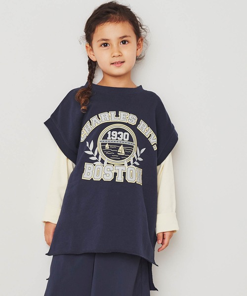 ＆yam（アンドヤム）の「USA裏毛オーバーサイズサイドスリットカレッジロングベスト（ベスト・キッズ・ホワイト/ブラック/ブルー/ベージュ・130-140cm/150-160cm/140-150cm/120-130cm/110-120cm）」の17枚目の写真