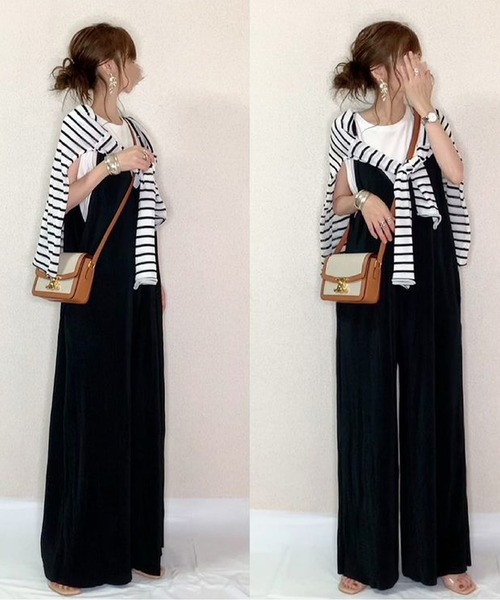 La-gemme(ラジェム)の「カットオフプリーツサロペット(サロペット/オーバーオール・レディース・ブラック/ブラウン/ピンク/ミント/グレイッシュベージュ・M/L)」の2枚目の写真