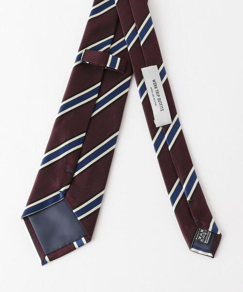 WORK TRIP OUTFITS GREEN LABEL RELAXING（ワークトリップアウトフィッツグリーンレーベル リラクシング）の「WTO ポリエステル ストライプ ネクタイ -ウォッシャブル-（ネクタイ・メンズ・ワインレッド/ネイビー・FREE）」の4枚目の写真