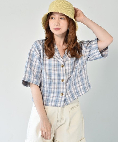 ems excite（エムズエキサイト）の「アソート開襟シャツ（シャツ/ブラウス・レディース・オレンジ/アイボリー/ブルー系その他・FREE）」の3枚目の写真