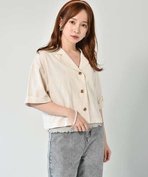 ems excite（エムズエキサイト）の「アソート開襟シャツ（シャツ/ブラウス・レディース・オレンジ/アイボリー/ブルー系その他・FREE）」の2枚目の写真