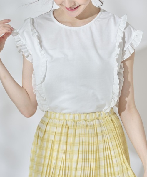 tocco closet（トッコ　クローゼット）の「吸水速乾フリル付きＴシャツ（Tシャツ/カットソー・レディース・ブラック/オフホワイト/グレイッシュベージュ・M）」の2枚目の写真