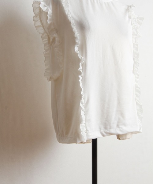 tocco closet（トッコ　クローゼット）の「吸水速乾フリル付きＴシャツ（Tシャツ/カットソー・レディース・ブラック/オフホワイト/グレイッシュベージュ・M）」の14枚目の写真