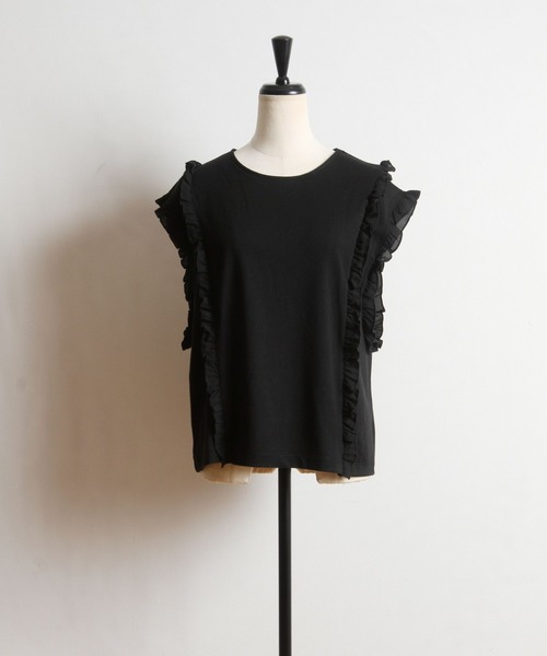tocco closet（トッコ　クローゼット）の「吸水速乾フリル付きＴシャツ（Tシャツ/カットソー・レディース・ブラック/オフホワイト/グレイッシュベージュ・M）」の13枚目の写真