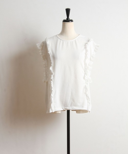 tocco closet（トッコ　クローゼット）の「吸水速乾フリル付きＴシャツ（Tシャツ/カットソー・レディース・ブラック/オフホワイト/グレイッシュベージュ・M）」の12枚目の写真