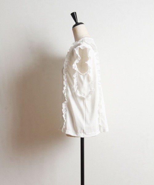 tocco closet（トッコ　クローゼット）の「吸水速乾フリル付きＴシャツ（Tシャツ/カットソー・レディース・ブラック/オフホワイト/グレイッシュベージュ・M）」の7枚目の写真
