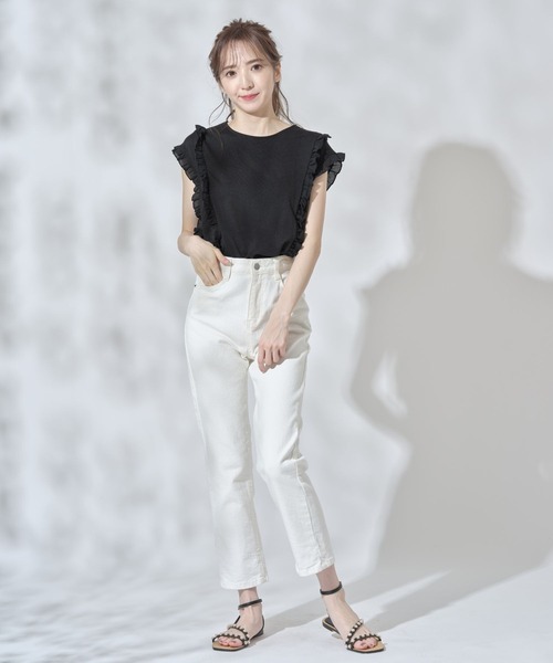 tocco closet（トッコ　クローゼット）の「吸水速乾フリル付きＴシャツ（Tシャツ/カットソー・レディース・ブラック/オフホワイト/グレイッシュベージュ・M）」の15枚目の写真