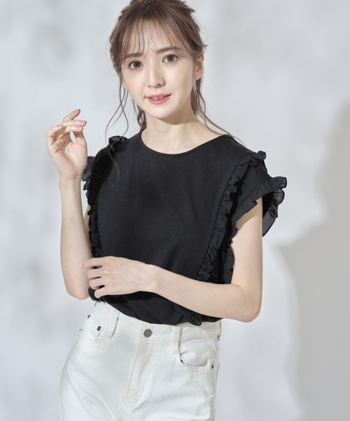 tocco closet（トッコ　クローゼット）の「吸水速乾フリル付きＴシャツ（Tシャツ/カットソー・レディース・ブラック/オフホワイト/グレイッシュベージュ・M）」の10枚目の写真