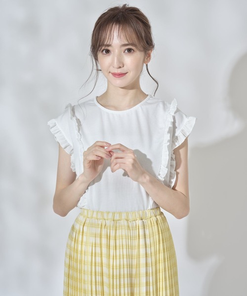 tocco closet（トッコ　クローゼット）の「吸水速乾フリル付きＴシャツ（Tシャツ/カットソー・レディース・ブラック/オフホワイト/グレイッシュベージュ・M）」の17枚目の写真