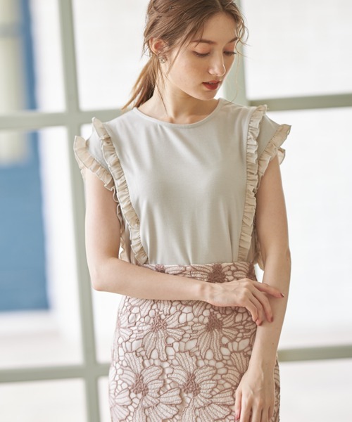 tocco closet（トッコ　クローゼット）の「吸水速乾フリル付きＴシャツ（Tシャツ/カットソー・レディース・ブラック/オフホワイト/グレイッシュベージュ・M）」の19枚目の写真