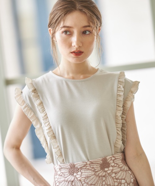 tocco closet（トッコ　クローゼット）の「吸水速乾フリル付きＴシャツ（Tシャツ/カットソー・レディース・ブラック/オフホワイト/グレイッシュベージュ・M）」の20枚目の写真