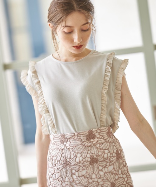 tocco closet（トッコ　クローゼット）の「吸水速乾フリル付きＴシャツ（Tシャツ/カットソー・レディース・ブラック/オフホワイト/グレイッシュベージュ・M）」の22枚目の写真