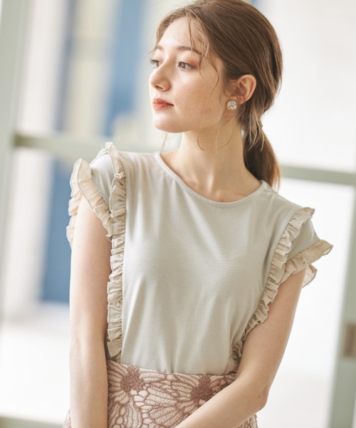 tocco closet（トッコ　クローゼット）の「吸水速乾フリル付きＴシャツ（Tシャツ/カットソー・レディース・ブラック/オフホワイト/グレイッシュベージュ・M）」の21枚目の写真