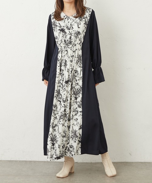 Lui's(ルイス)の「フラワープリント切替ワンピース(ワンピース・レディース・ブラウン/ネイビー・FREE)」の2枚目の写真