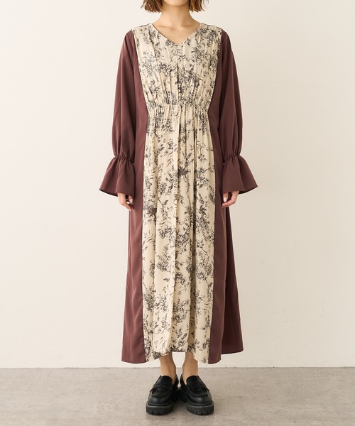 Lui's(ルイス)の「フラワープリント切替ワンピース(ワンピース・レディース・ブラウン/ネイビー・FREE)」の5枚目の写真