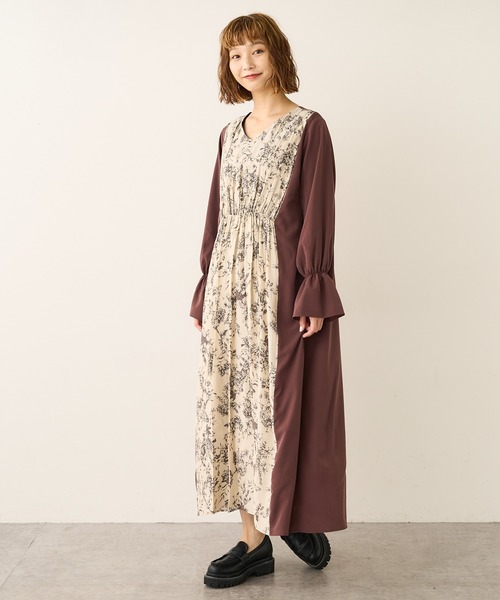 Lui's(ルイス)の「フラワープリント切替ワンピース(ワンピース・レディース・ブラウン/ネイビー・FREE)」の3枚目の写真