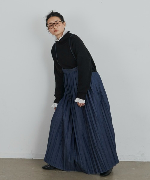 Libra Cue（リブラ キュー）の「2wayデニムプリーツキャミワンピース（デニムスカート・レディース・ブラック/ネイビー・FREE）」の4枚目の写真