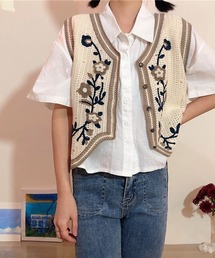 MIOSMOKY 花柄ニットベスト MIOSMOKEY｜フラワージャガードニットベスト