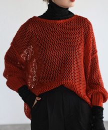 amini | 【2021-2022 A/W】メッシュ編みニットトップス(Tシャツ/カットソー)