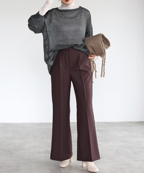 amini（アミニ）の「【2021-2022 A/W】メッシュ編みニットトップス（Tシャツ/カットソー・レディース・ブラック/レッド/アイボリー/モスグリーン・MEDIUM）」の16枚目の写真