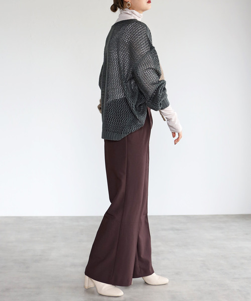 amini（アミニ）の「【2021-2022 A/W】メッシュ編みニットトップス（Tシャツ/カットソー・レディース・ブラック/レッド/アイボリー/モスグリーン・MEDIUM）」の10枚目の写真