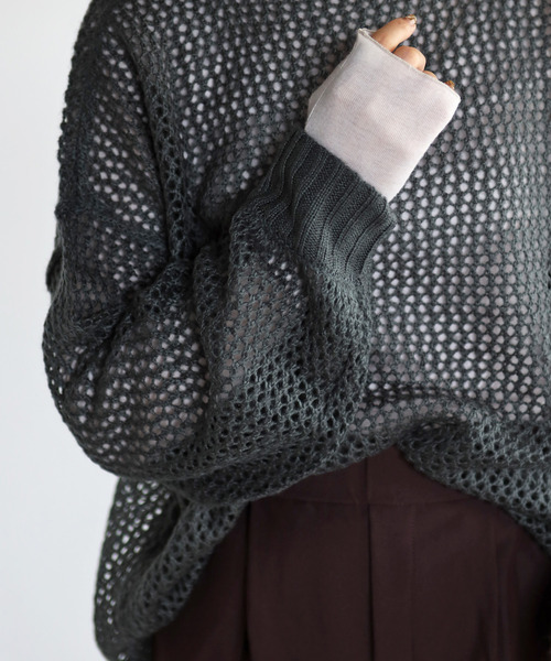 2021-2022 A/W】メッシュ編みニットトップス（Tシャツ