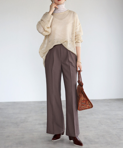 amini（アミニ）の「【2021-2022 A/W】メッシュ編みニットトップス（Tシャツ/カットソー・レディース・ブラック/レッド/アイボリー/モスグリーン・MEDIUM）」の12枚目の写真