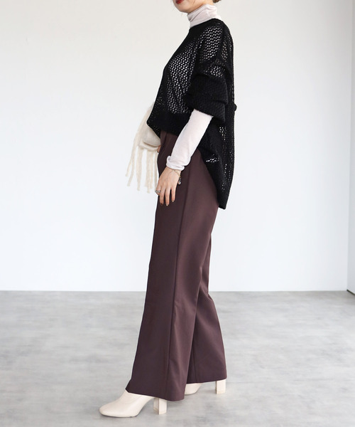 amini（アミニ）の「【2021-2022 A/W】メッシュ編みニットトップス（Tシャツ/カットソー・レディース・ブラック/レッド/アイボリー/モスグリーン・MEDIUM）」の6枚目の写真