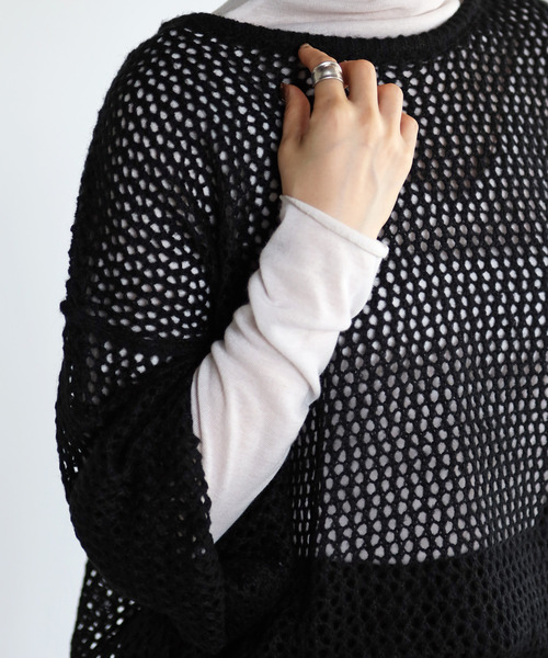 2021-2022 A/W】メッシュ編みニットトップス（Tシャツ