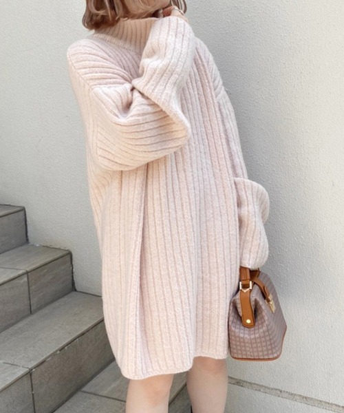 one after another NICE CLAUP（ワンアフターアナザーナイスクラップ）の「リブニットミニワンピース（ワンピース・レディース・ブラック/ブラウン/グリーン/ベビーピンク/オフホワイト・FREE）」の5枚目の写真