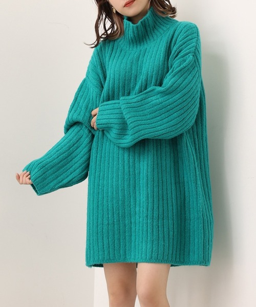 one after another NICE CLAUP（ワンアフターアナザーナイスクラップ）の「リブニットミニワンピース（ワンピース・レディース・ブラック/ブラウン/グリーン/ベビーピンク/オフホワイト・FREE）」の4枚目の写真