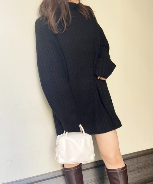 one after another NICE CLAUP（ワンアフターアナザーナイスクラップ）の「リブニットミニワンピース（ワンピース・レディース・ブラック/ブラウン/グリーン/ベビーピンク/オフホワイト・FREE）」の3枚目の写真