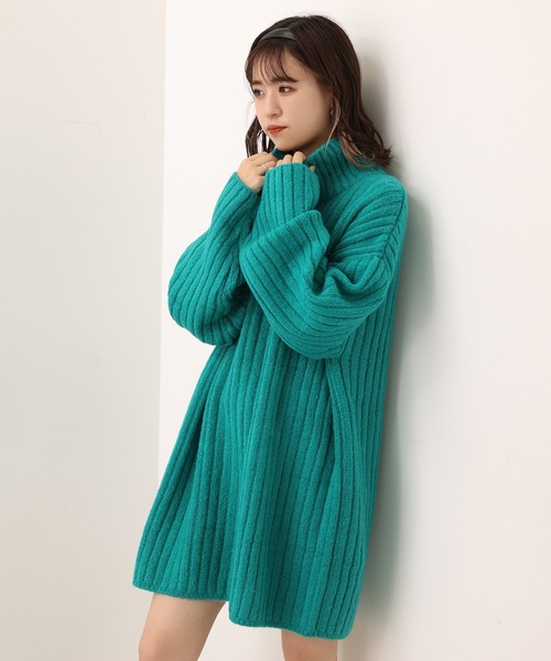 one after another NICE CLAUP（ワンアフターアナザーナイスクラップ）の「リブニットミニワンピース（ワンピース・レディース・ブラック/ブラウン/グリーン/ベビーピンク/オフホワイト・FREE）」の17枚目の写真