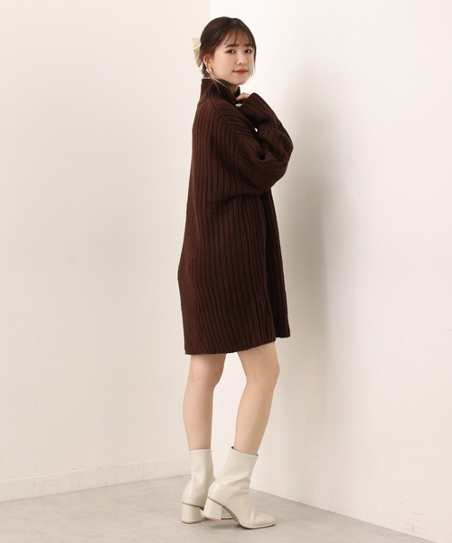 one after another NICE CLAUP（ワンアフターアナザーナイスクラップ）の「リブニットミニワンピース（ワンピース・レディース・ブラック/ブラウン/グリーン/ベビーピンク/オフホワイト・FREE）」の14枚目の写真