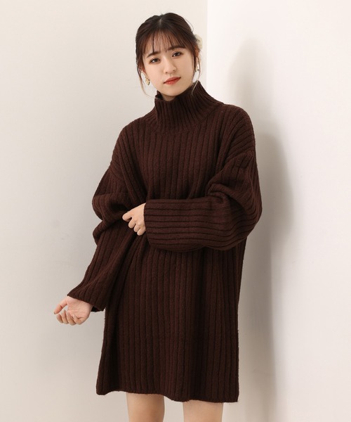 one after another NICE CLAUP（ワンアフターアナザーナイスクラップ）の「リブニットミニワンピース（ワンピース・レディース・ブラック/ブラウン/グリーン/ベビーピンク/オフホワイト・FREE）」の11枚目の写真