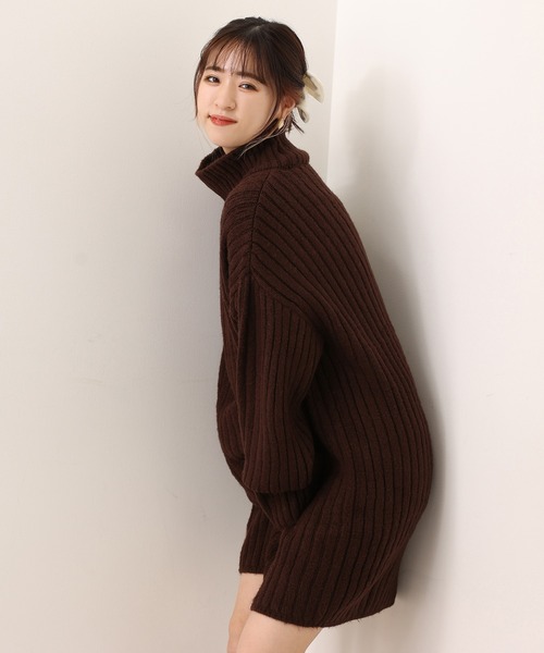 one after another NICE CLAUP（ワンアフターアナザーナイスクラップ）の「リブニットミニワンピース（ワンピース・レディース・ブラック/ブラウン/グリーン/ベビーピンク/オフホワイト・FREE）」の9枚目の写真