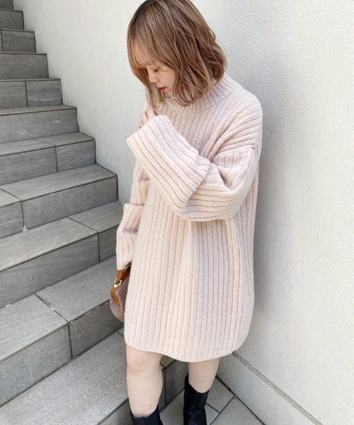 one after another NICE CLAUP（ワンアフターアナザーナイスクラップ）の「リブニットミニワンピース（ワンピース・レディース・ブラック/ブラウン/グリーン/ベビーピンク/オフホワイト・FREE）」の13枚目の写真