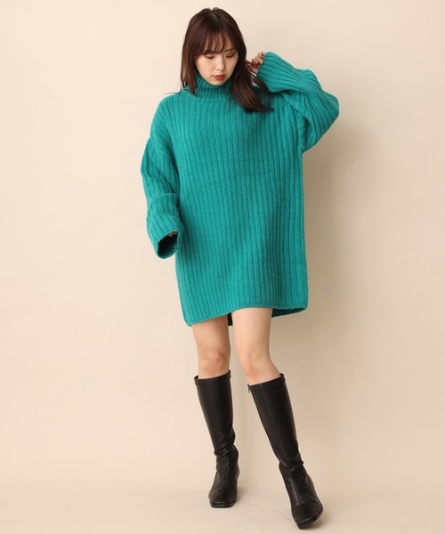 one after another NICE CLAUP（ワンアフターアナザーナイスクラップ）の「リブニットミニワンピース（ワンピース・レディース・ブラック/ブラウン/グリーン/ベビーピンク/オフホワイト・FREE）」の10枚目の写真