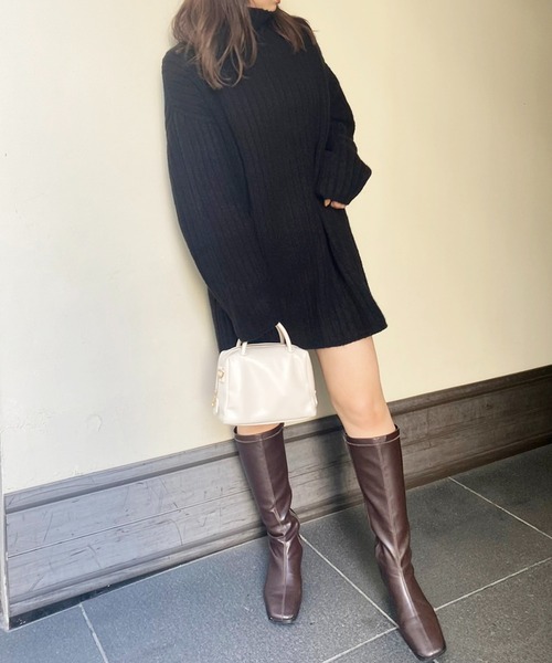 one after another NICE CLAUP（ワンアフターアナザーナイスクラップ）の「リブニットミニワンピース（ワンピース・レディース・ブラック/ブラウン/グリーン/ベビーピンク/オフホワイト・FREE）」の20枚目の写真