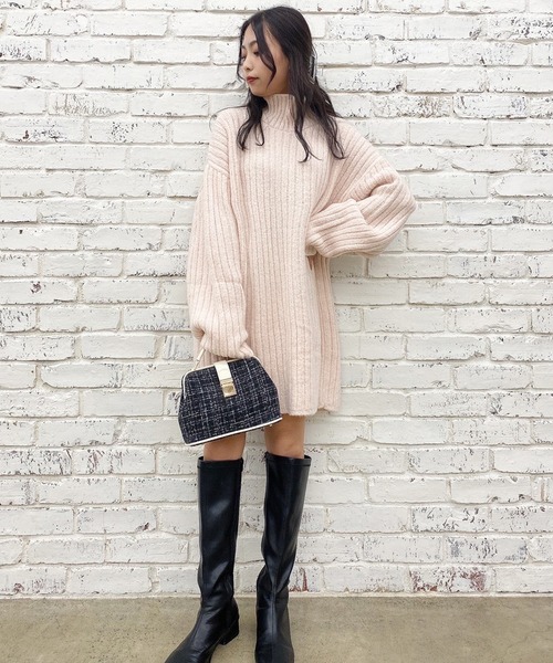 one after another NICE CLAUP（ワンアフターアナザーナイスクラップ）の「リブニットミニワンピース（ワンピース・レディース・ブラック/ブラウン/グリーン/ベビーピンク/オフホワイト・FREE）」の21枚目の写真