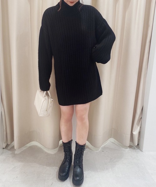 one after another NICE CLAUP（ワンアフターアナザーナイスクラップ）の「リブニットミニワンピース（ワンピース・レディース・ブラック/ブラウン/グリーン/ベビーピンク/オフホワイト・FREE）」の18枚目の写真