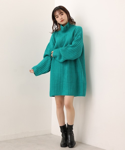 one after another NICE CLAUP（ワンアフターアナザーナイスクラップ）の「リブニットミニワンピース（ワンピース・レディース・ブラック/ブラウン/グリーン/ベビーピンク/オフホワイト・FREE）」の15枚目の写真