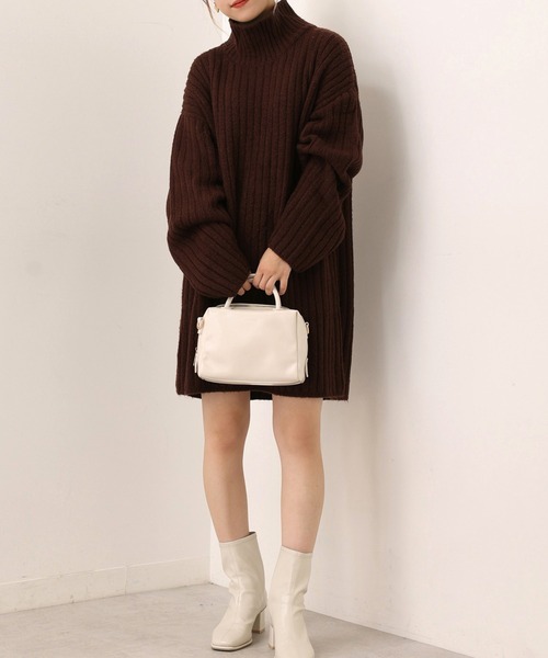 one after another NICE CLAUP（ワンアフターアナザーナイスクラップ）の「リブニットミニワンピース（ワンピース・レディース・ブラック/ブラウン/グリーン/ベビーピンク/オフホワイト・FREE）」の7枚目の写真