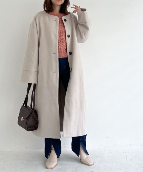 archives（アルシーヴ）の「ノーカラーコート（ノーカラーコート・レディース・アイボリー/ブラック/グレイッシュベージュ/グリーン・MEDIUM）」の14枚目の写真