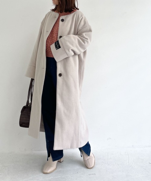 archives（アルシーヴ）の「ノーカラーコート（ノーカラーコート・レディース・アイボリー/ブラック/グレイッシュベージュ/グリーン・MEDIUM）」の19枚目の写真